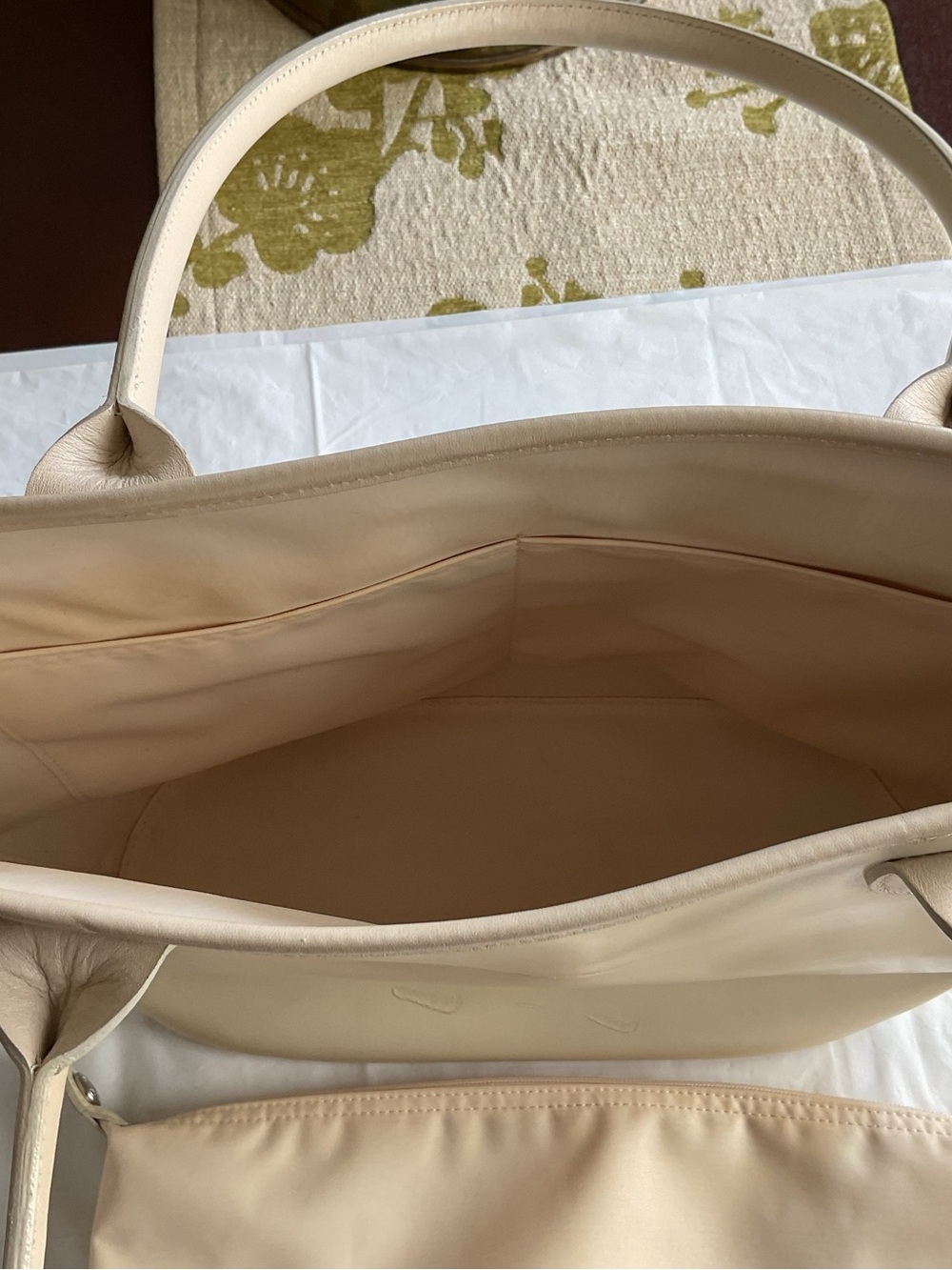LONGCHAMP Ivory Leather Tote Bag Vintage 1960s - Picture 5 of 14
